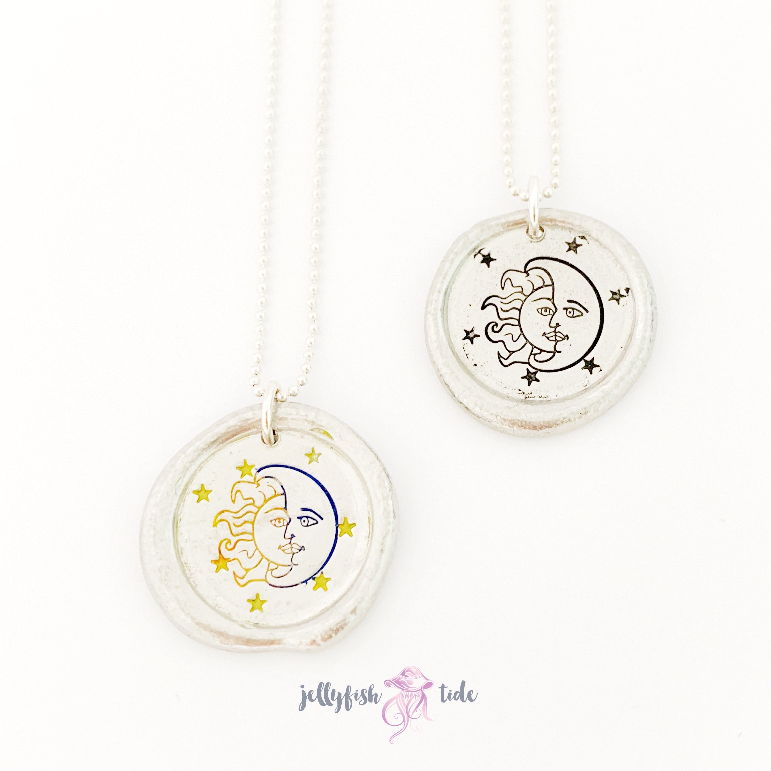 Sun and Moon Stamped Pewter Necklace