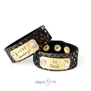 Custom Stamped Brass & Leather Cuff Bracelet